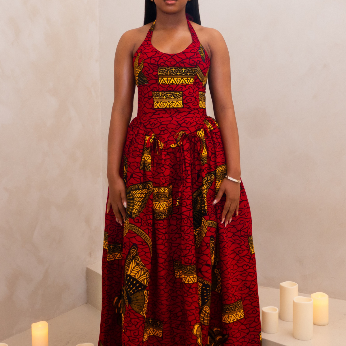 ARYA HALTER CORSET MAXI DRESS - RED