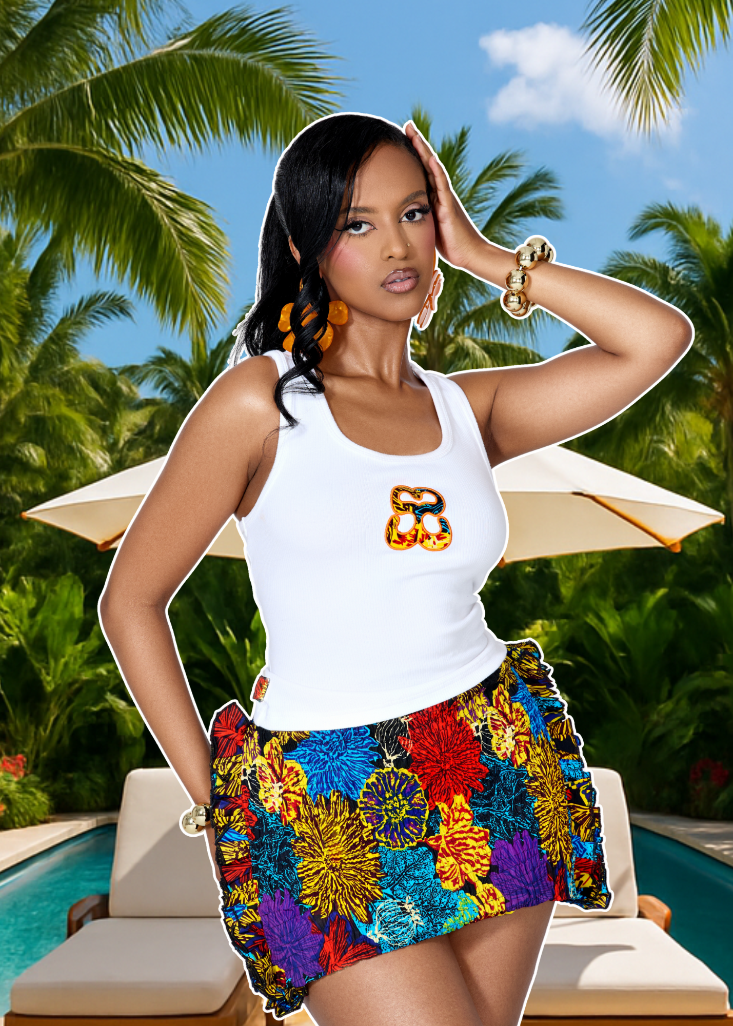 COCO ELASTIC RUFFLE SKIRT - RAINBOW