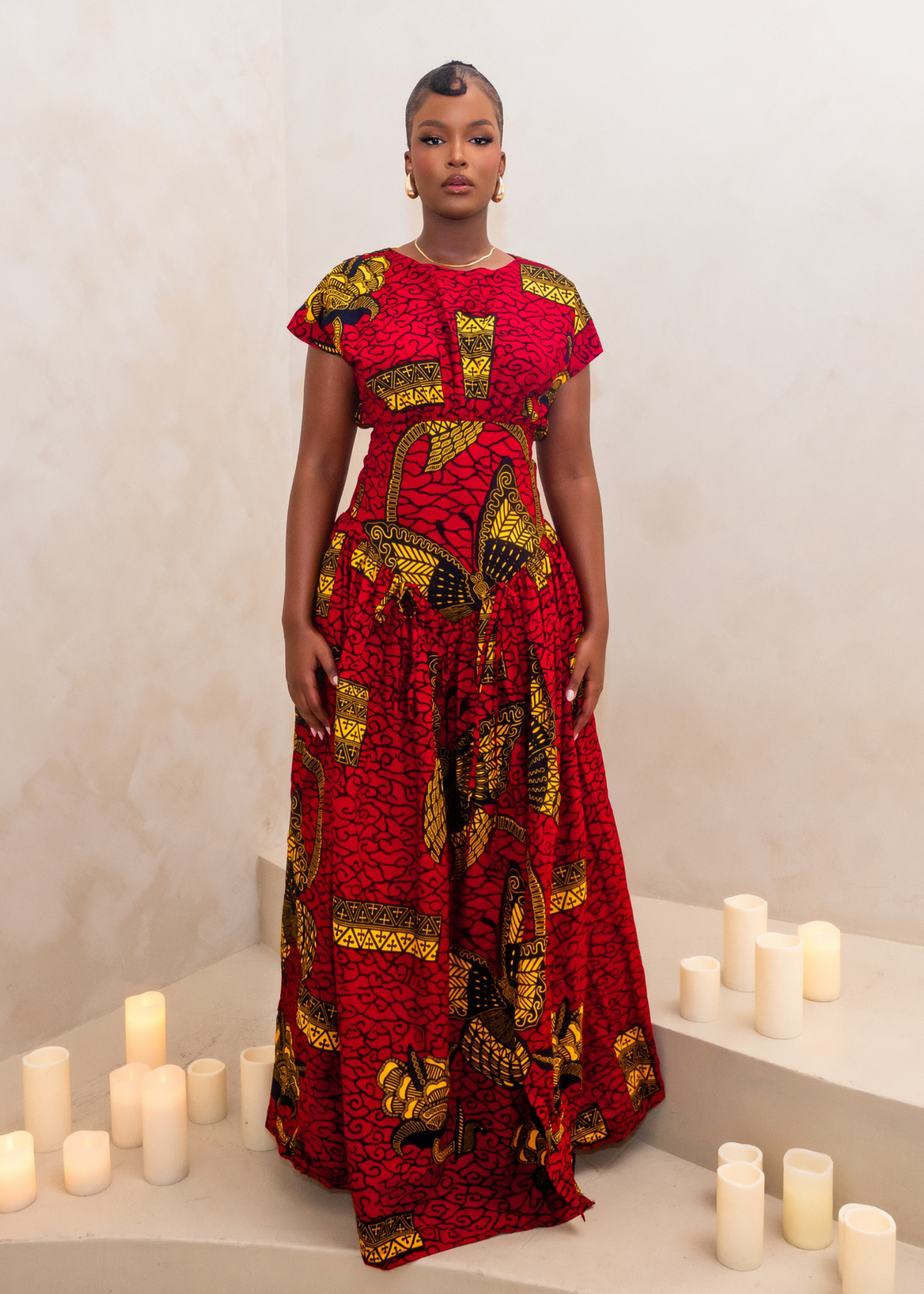 red and yellow maxi dress A Walk in The Park Floral Print Halter Maxi Dress (Red)- Final Sale lee monet