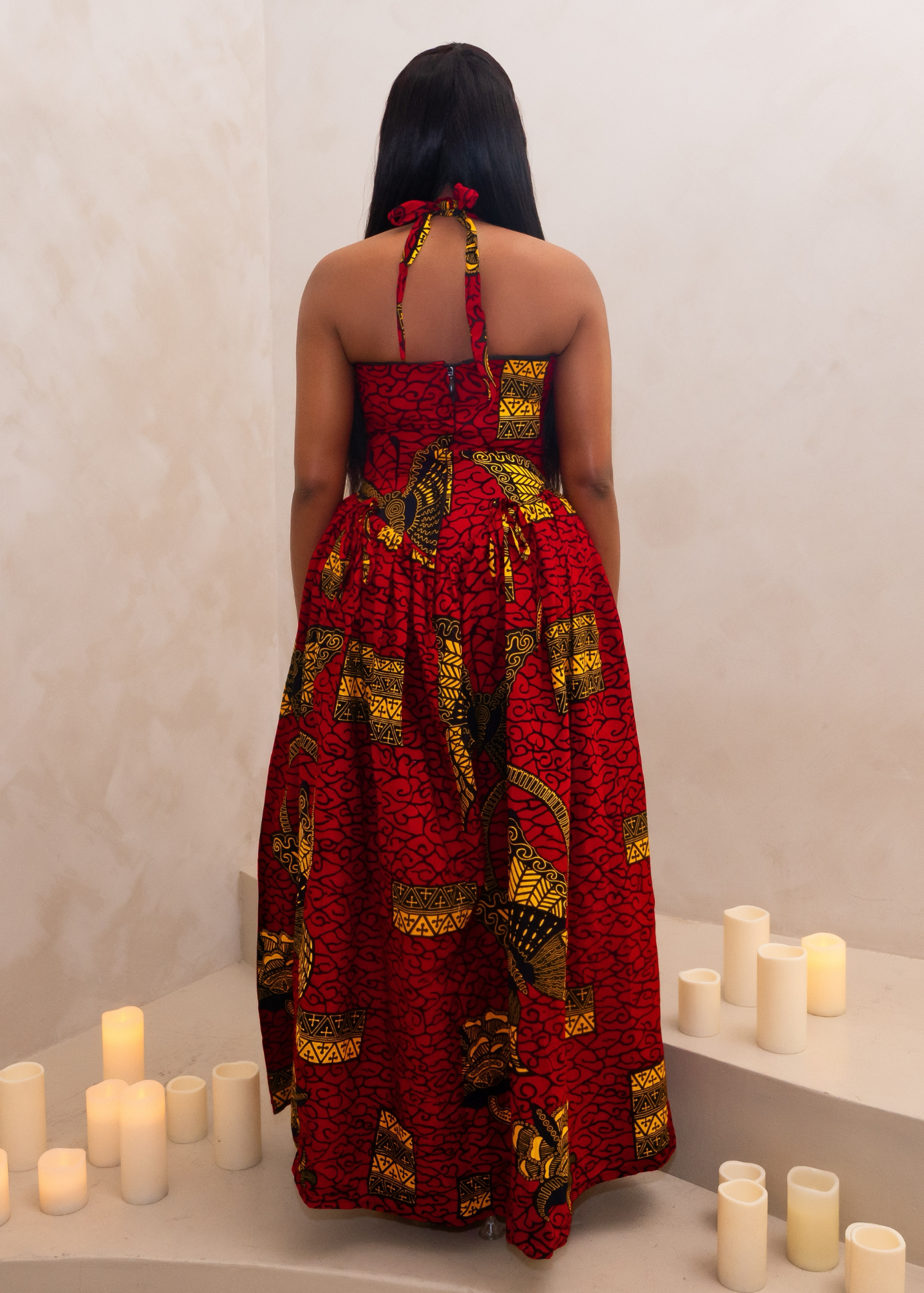 ARYA HALTER CORSET MAXI DRESS - RED