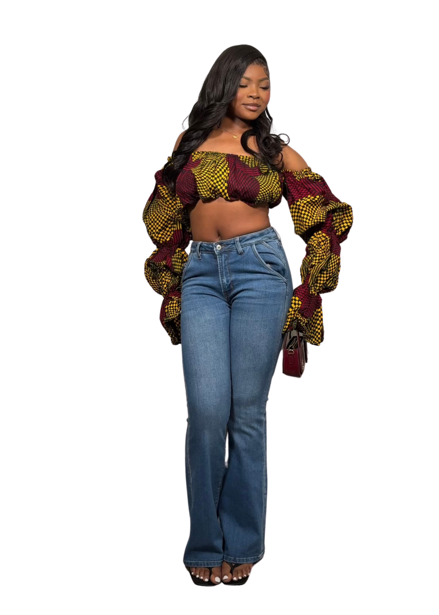 MIKA ELASTIC TOP - DARK RED/ YELLOW