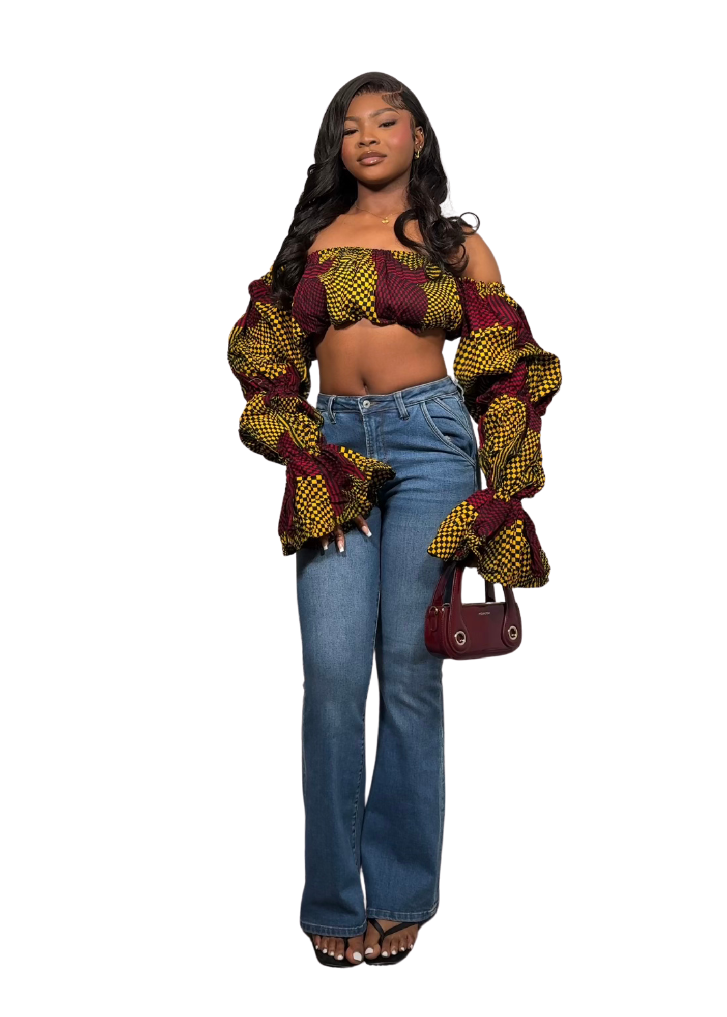 MIKA ELASTIC TOP - DARK RED/ YELLOW