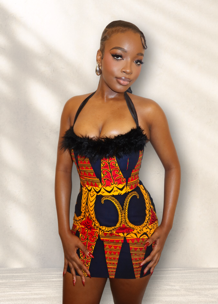 AMINA FEATHER TRIM DRESS