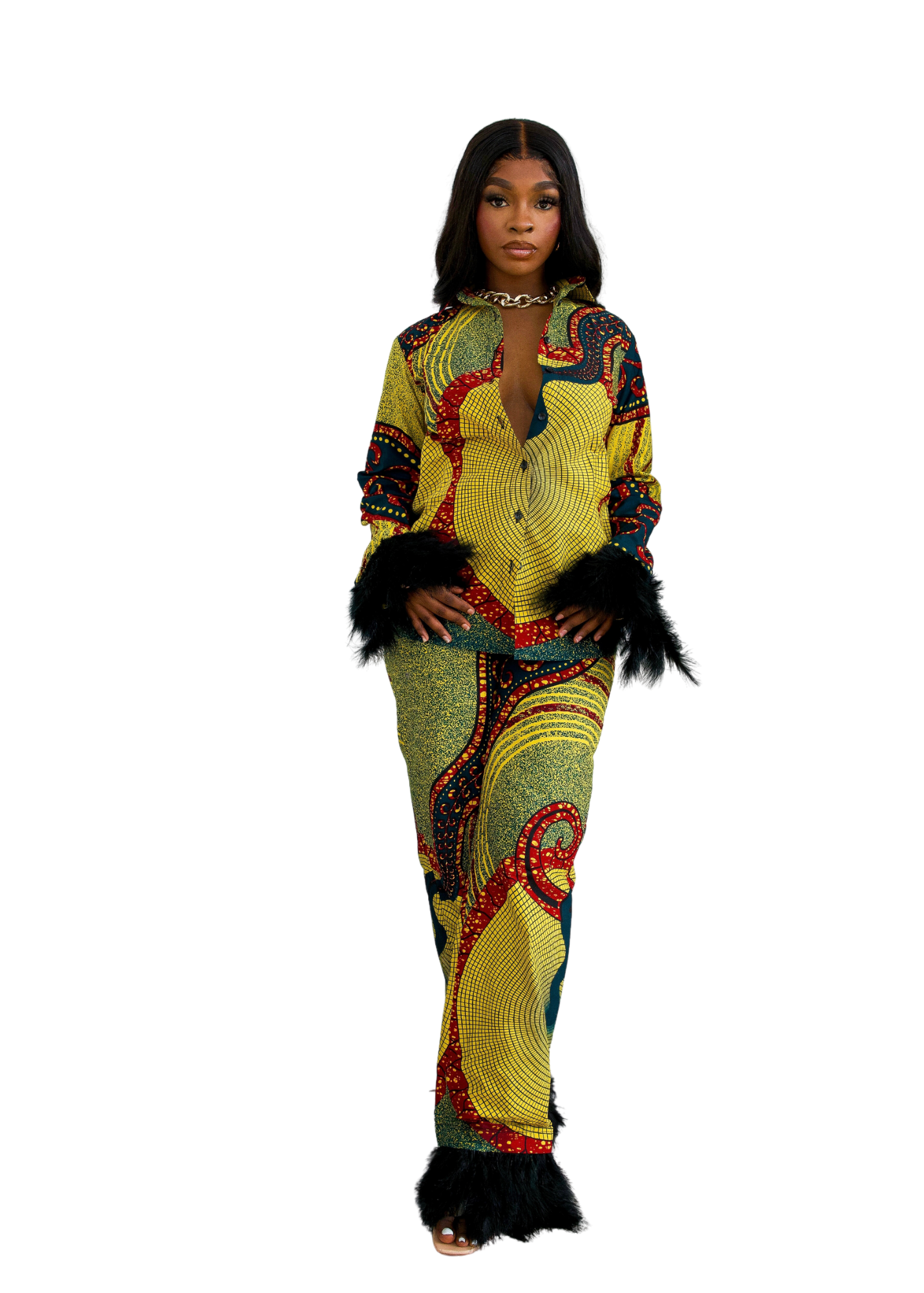 GAIA FEATHER TRIM PANTS - GREEN