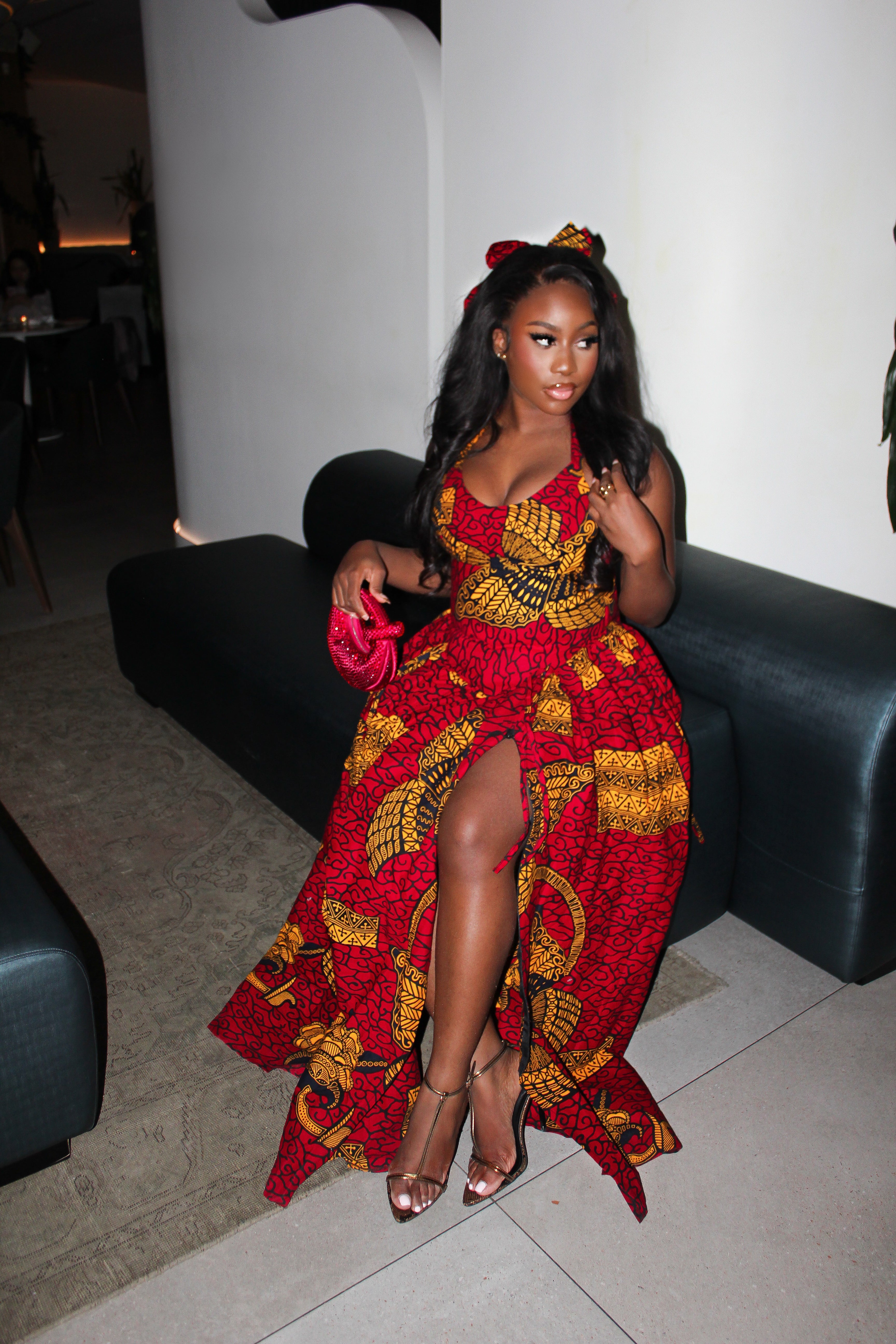 ARYA HALTER CORSET MAXI DRESS - RED