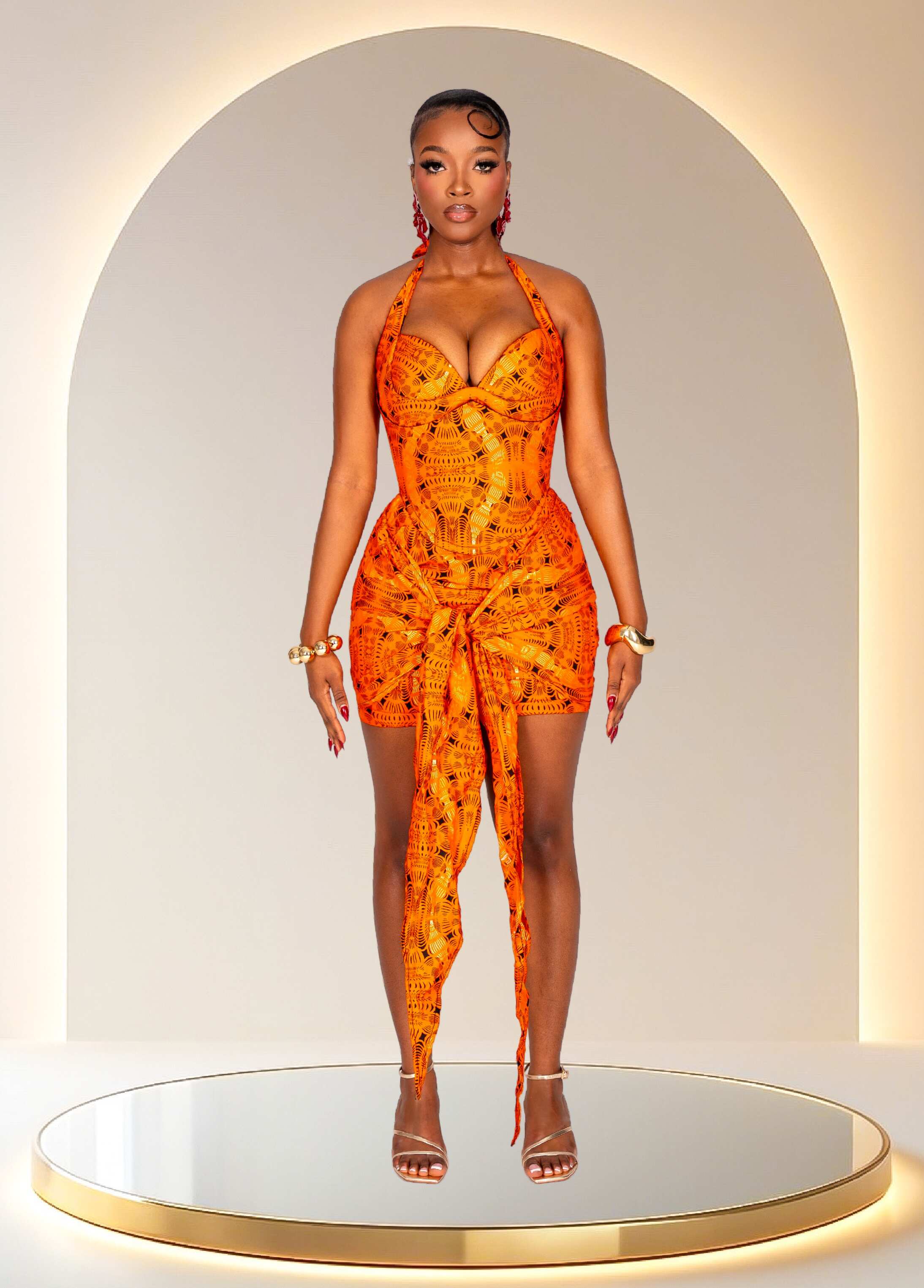 YASMIN CORSET KNOT DRESS - ORANGE