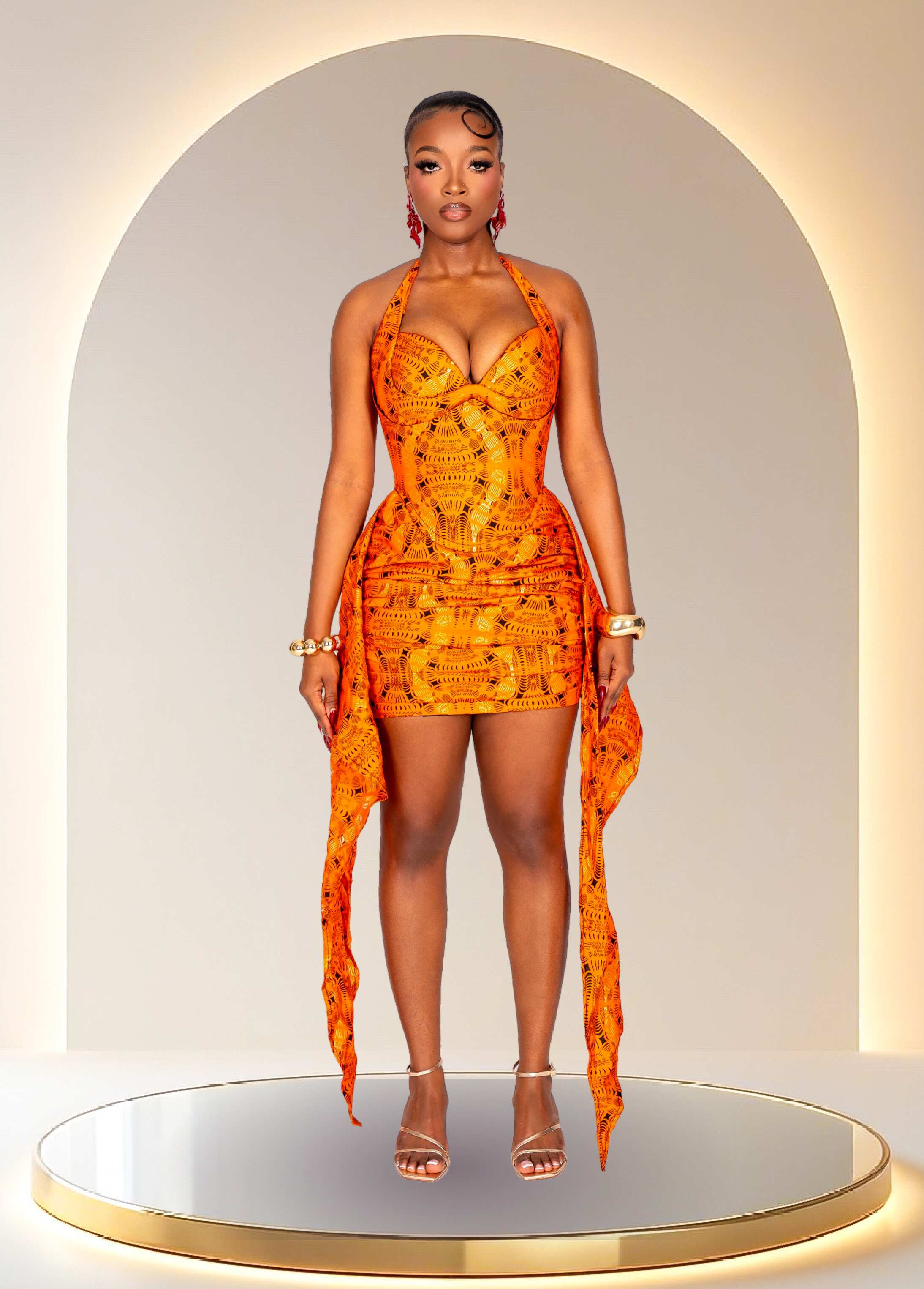 YASMIN CORSET KNOT DRESS - ORANGE