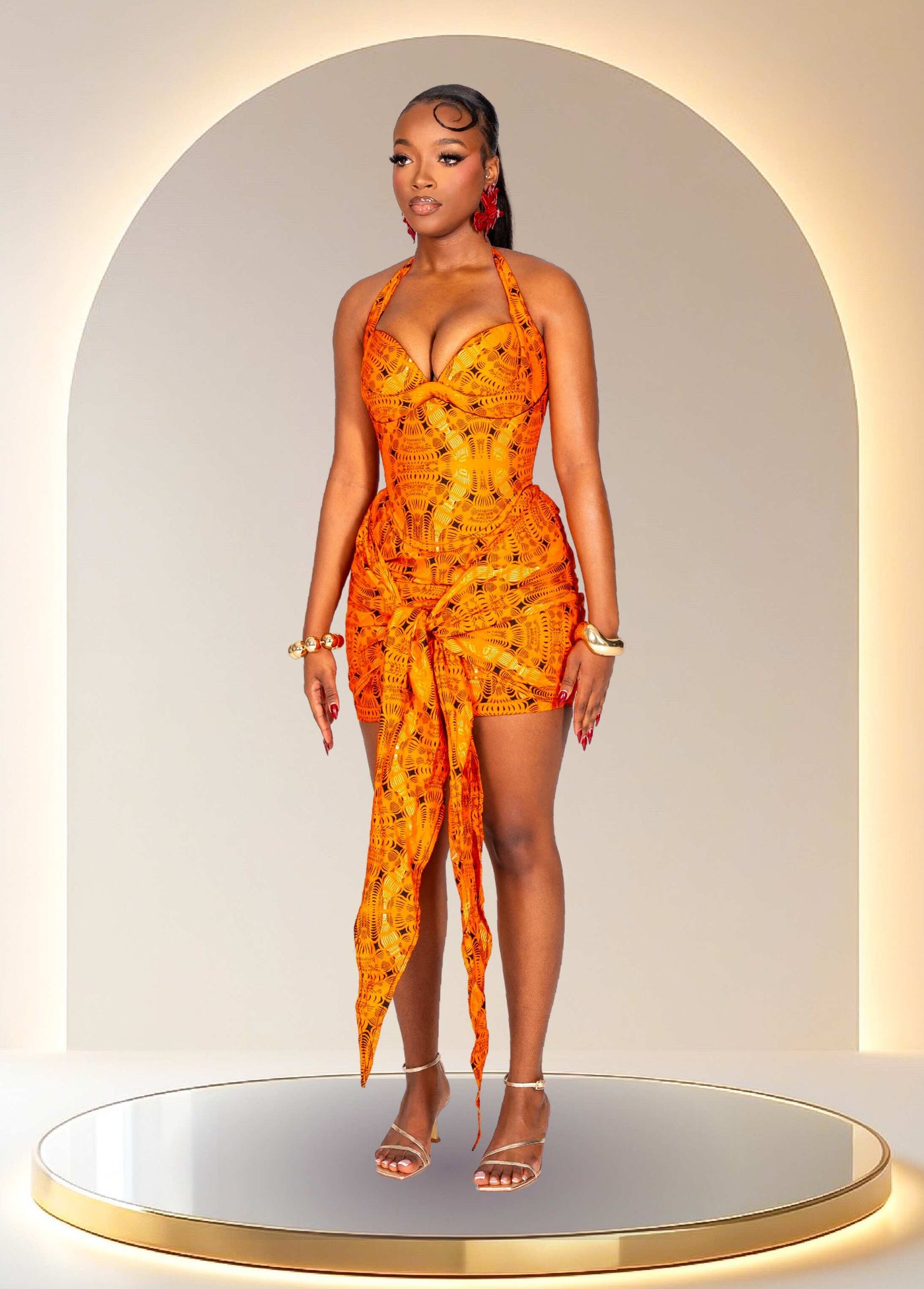 orange bustier dress Applique V-Neck Corset Mermaid Dress by Nox Anabel Q1390