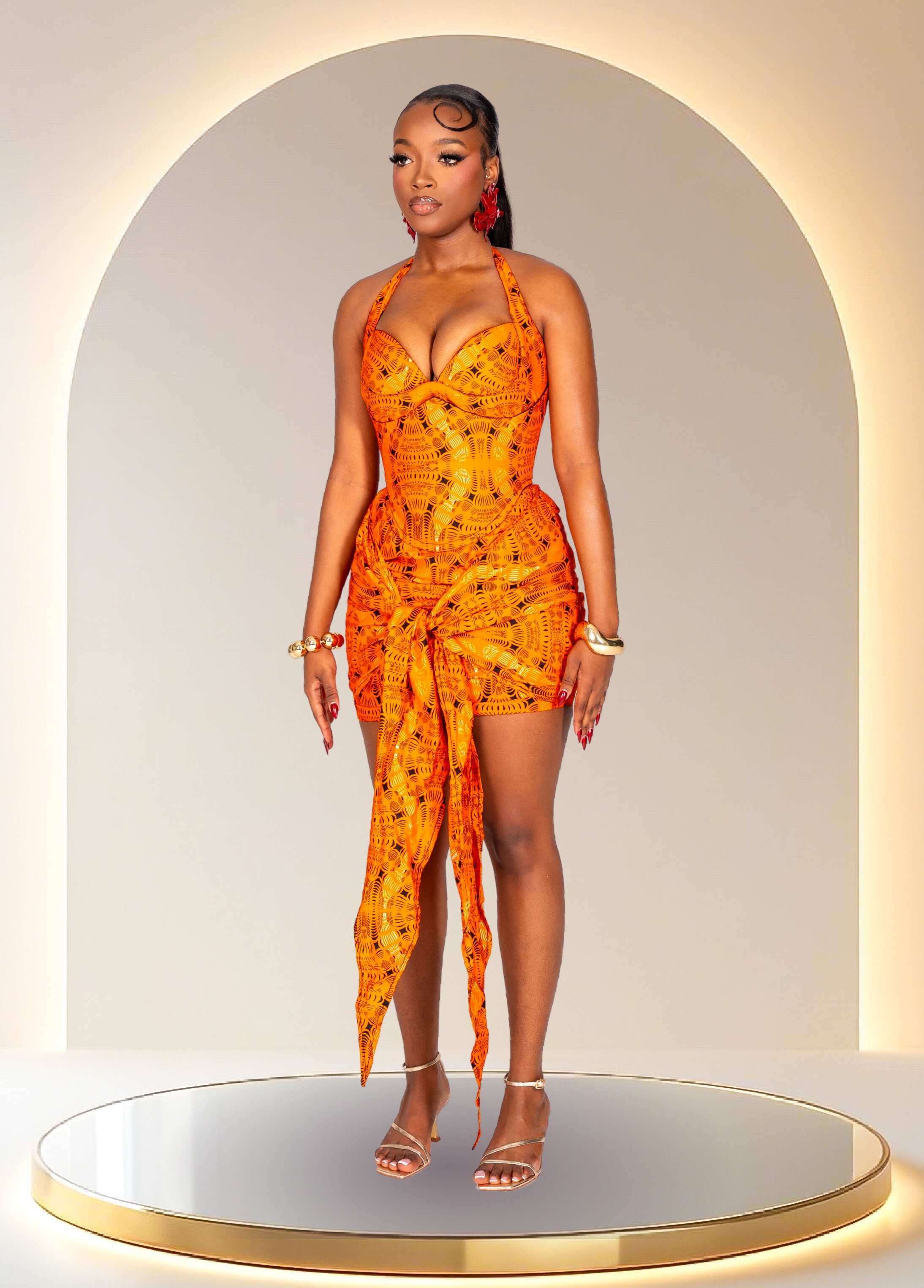 YASMIN CORSET KNOT DRESS - ORANGE