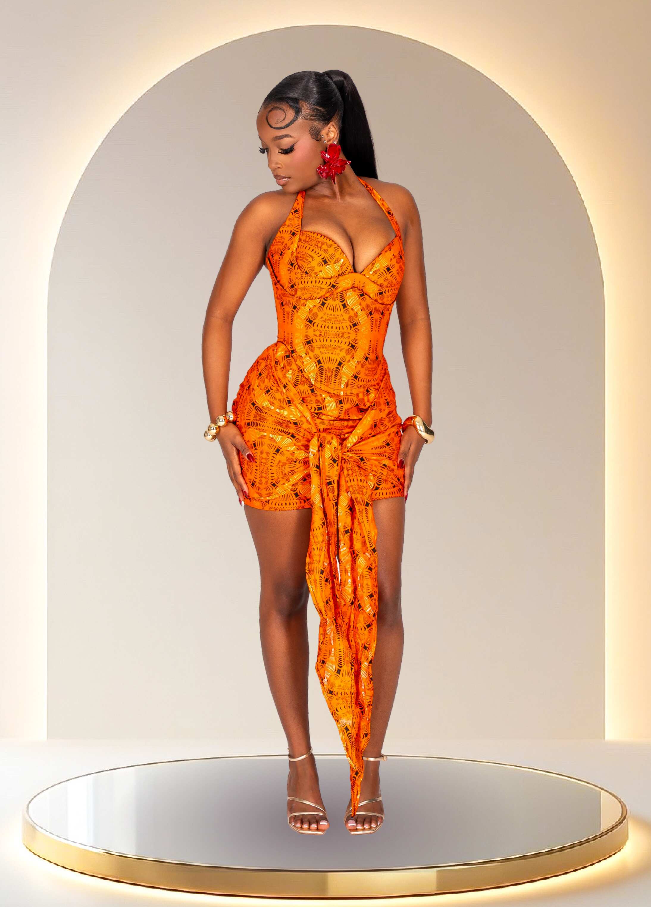 YASMIN CORSET KNOT DRESS - ORANGE